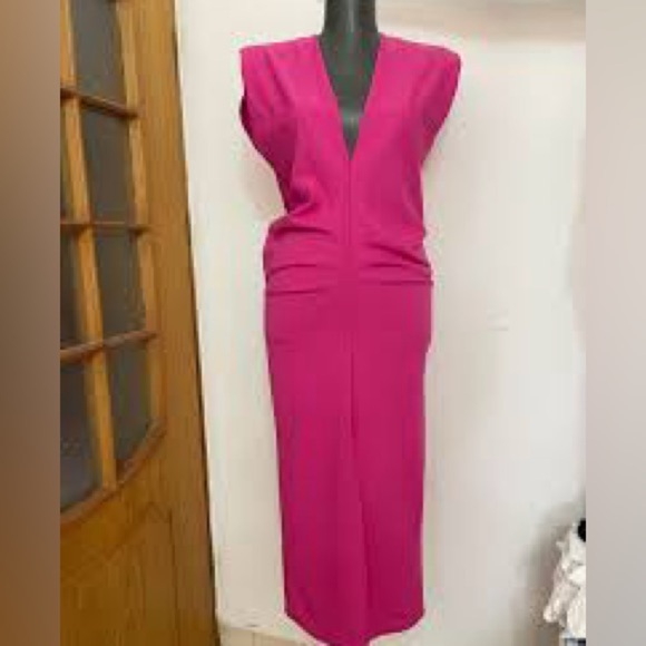 NWT Zara Ruched Pink MIDI Dress With Slits(Size Small) - Picture 5 of 5